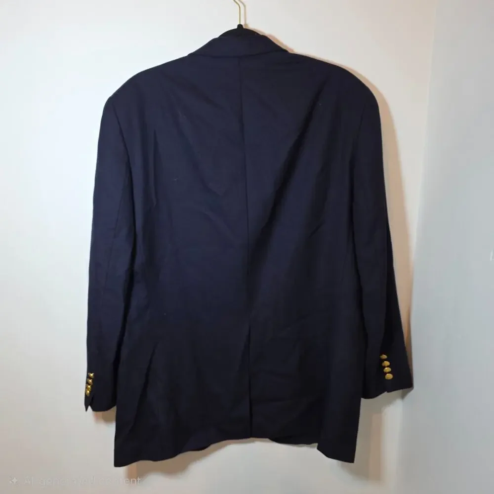 Chaps Ralph Lauren Blazer Mens 44R Navy Wool Gold Crest Buttons Classic Jacket